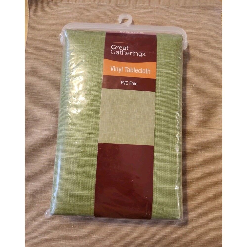 Great Gatherings Green Vinyl Lined Tablecloth PVC Free 60"x84" Rectangle NWT